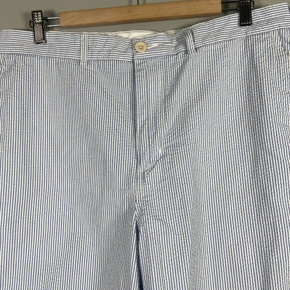 Lands End High Rise Seersucker Shorts Mens 35 Flat Front Stretch Waist Chino - Picture 2 of 12